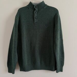 Chaps Ralph Lauren Vintage Mens Green Mock Neck Sweater Elbow Patches Large